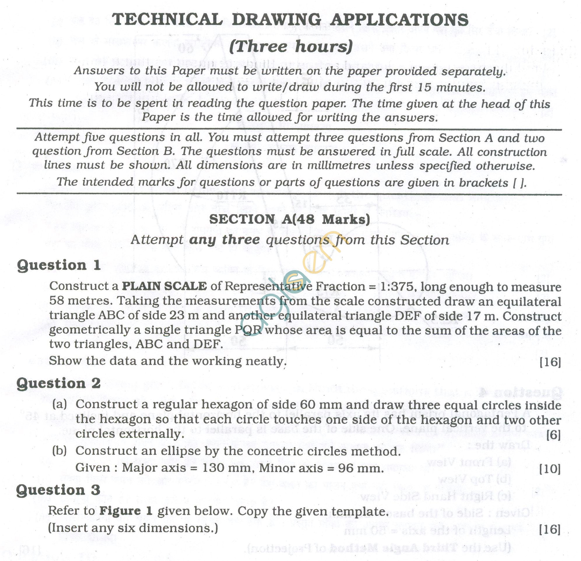 ICSE Question Papers 2013 for Class 10 - Technical Drawing Applications/