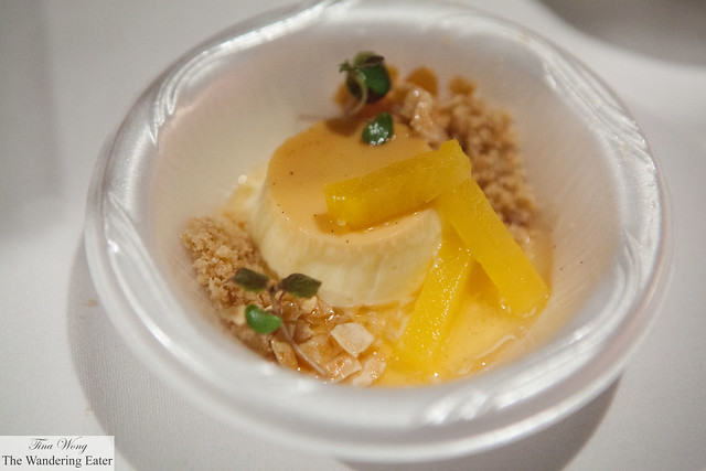 Smoked vanilla flam with rum pineapple and salted almonds by North End Grill