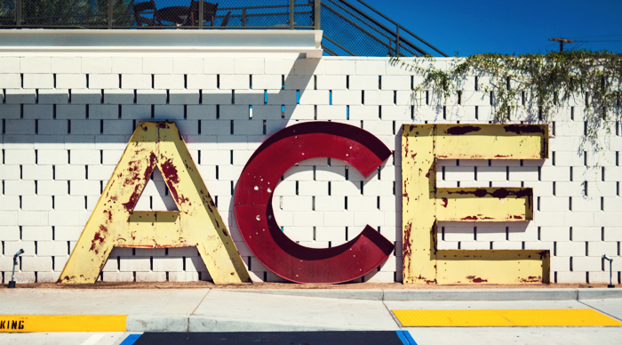 Ace Hotel & Swim Club metal letters sign