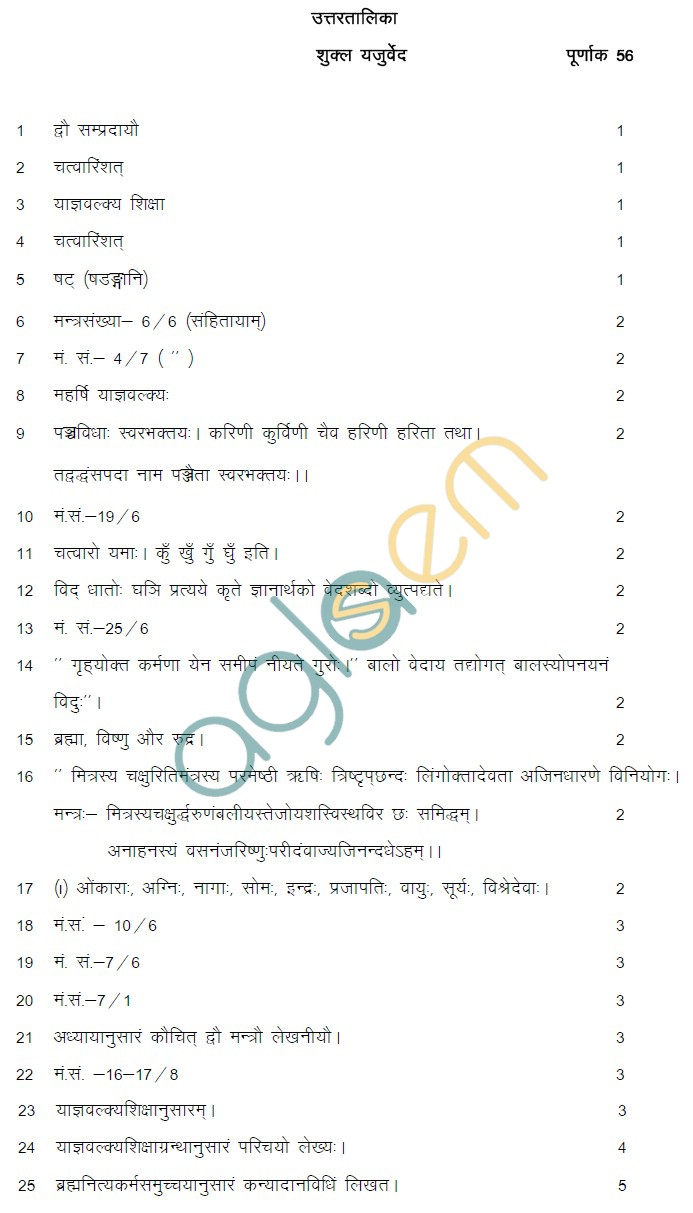 Rajasthan Board Class 12 Shukl Yajurveda Model Question Paper