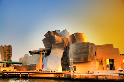 blue sunset sky reflection building weather museum architecture golden spain europe day balls bilbao clear guggenheim basque hdr biscay mygearandme