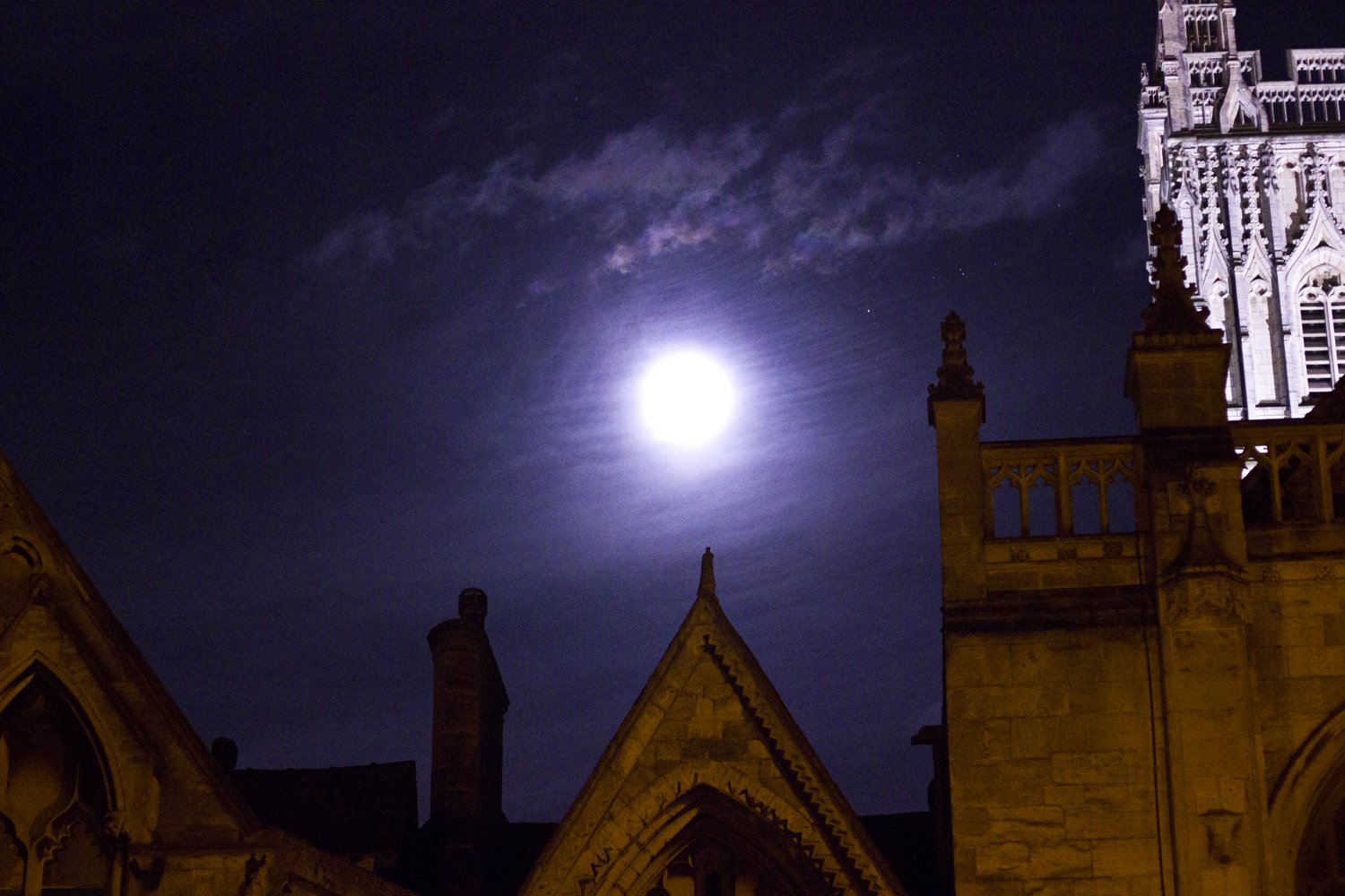 gloucester castle cathedral full moon nighttime blue midnight purple