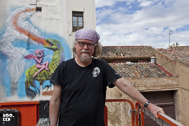 Street Art Mural, Portrait of artist Ron English in Tudela, Spain