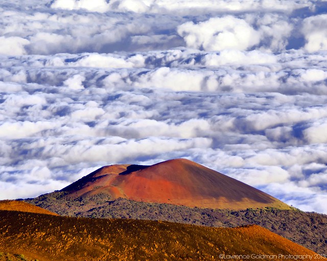 Red Cinder Cone In the Clouds on Mauna Kea
