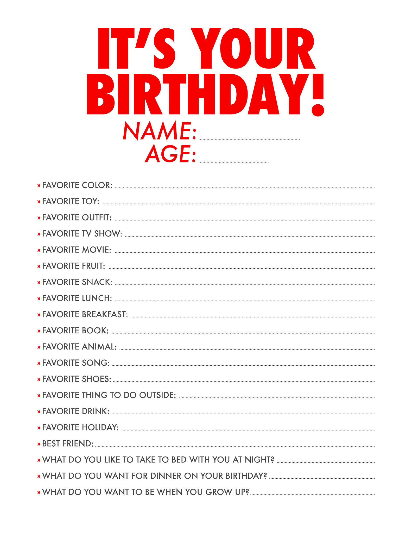Printable Birthday Quiz - Printable World Holiday