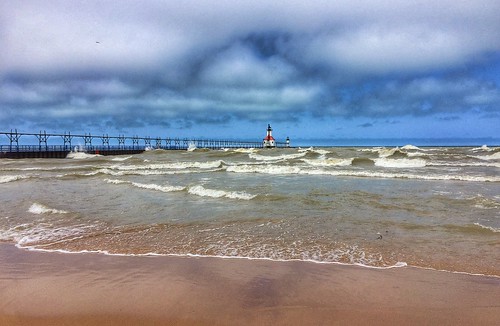 lighthouse lake seascape color apple water mobile clouds pier spring sand waves michigan scenic iphone iphoneography