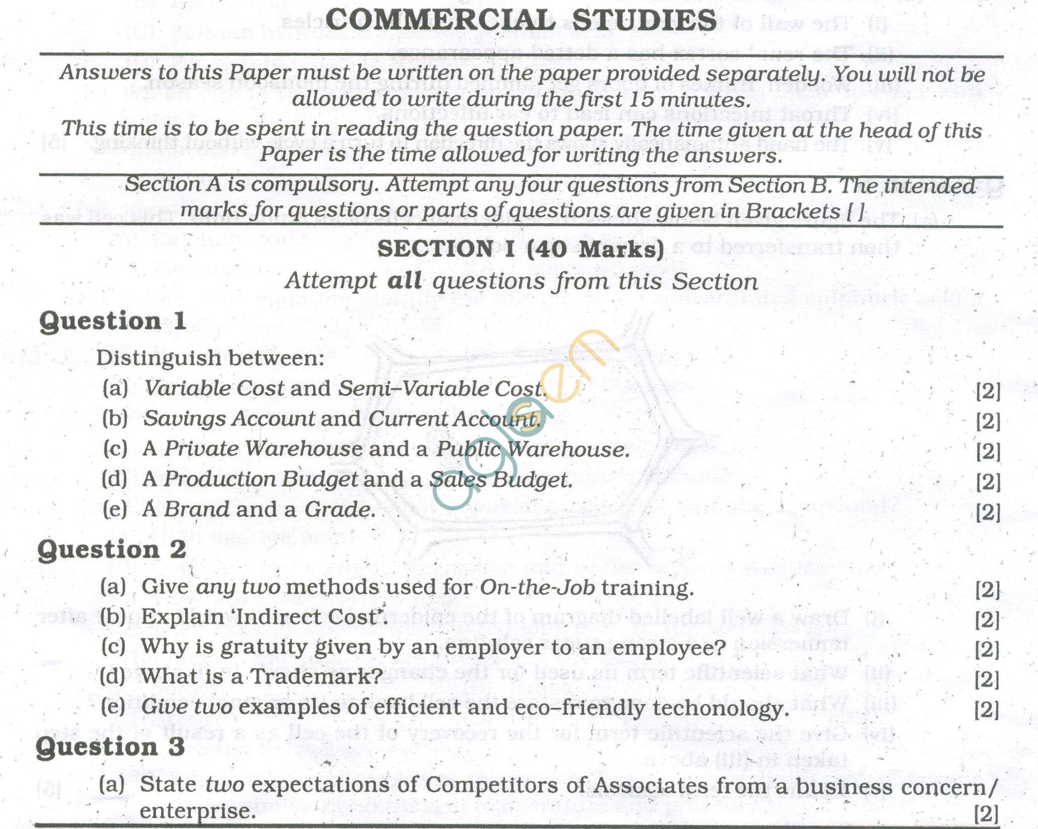ICSE Question Papers 2013 for Class 10 - Commercial Studies/