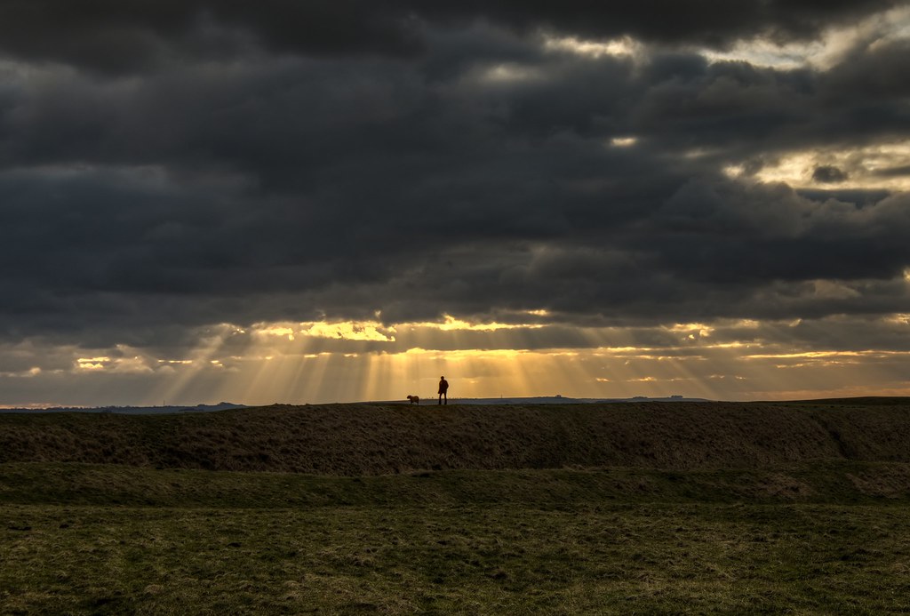 Crepuscular rays over Uffington White Horse Hill