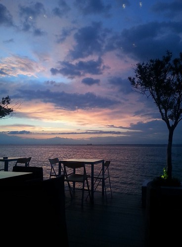 sunset sea sky clouds table chair objects greece macedonia thessaloniki