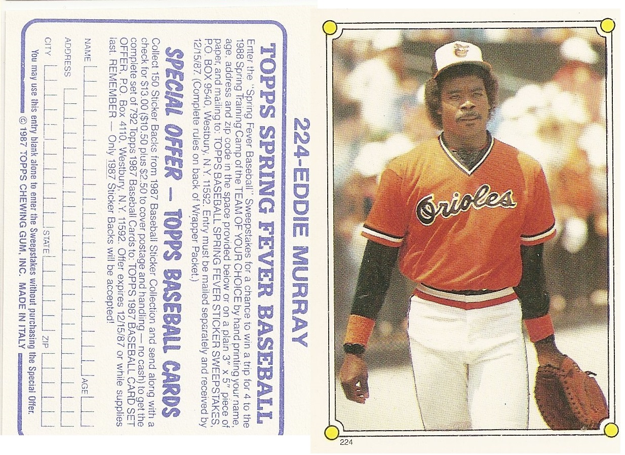 1984 Topps Glossy Send-Ins Orioles #4 Eddie Murray 1 Card Team Set