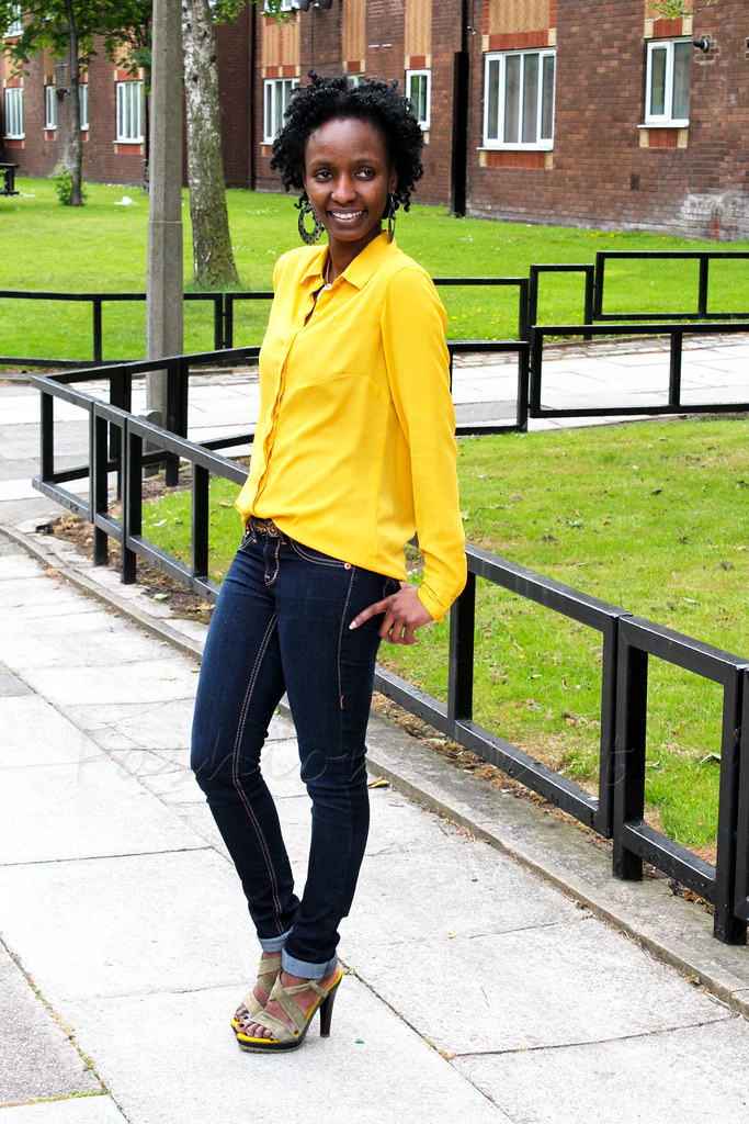 Yellow sole strap sandals, Yellow Blouse and indigo jeans 5 Yellow sole strap sandals, Yellow Blouse and indigo jeans 4