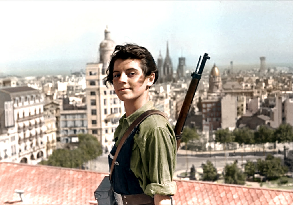 Marina Ginesta, a 17-year-old communist militant, overlooking Barcelona during the Spanish Civil War, 1936