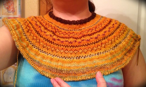 The yoke...is done. Time to split the sleeves and body...hope I didn't make the yoke too deep!
