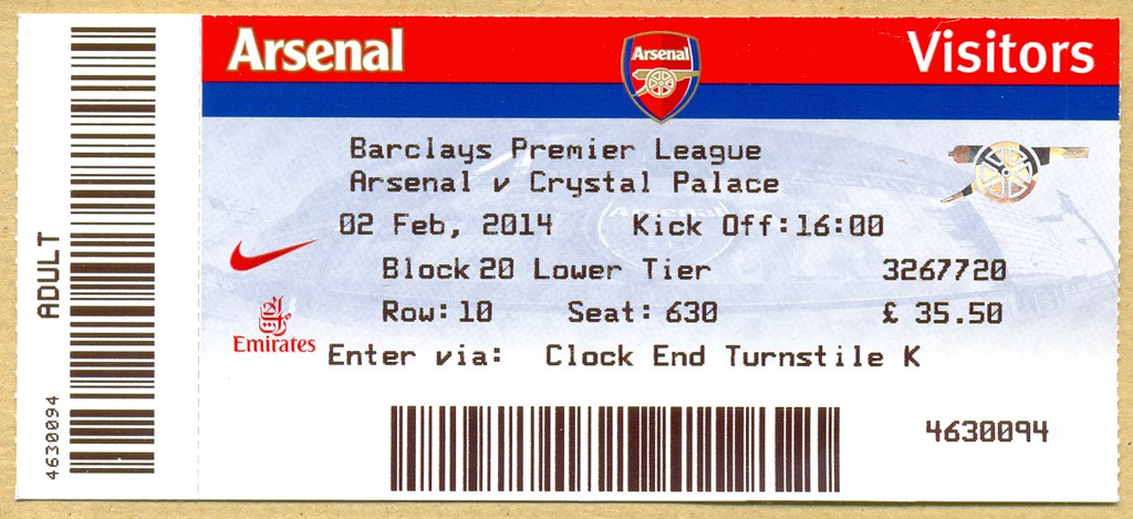 Arsenal v Crystal Palace match ticket (2014) - a photo on Flickriver