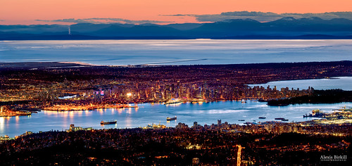 city panorama skyline night vancouver evening downtown cityscape dusk bluehour seymour dogmountain mountseymour