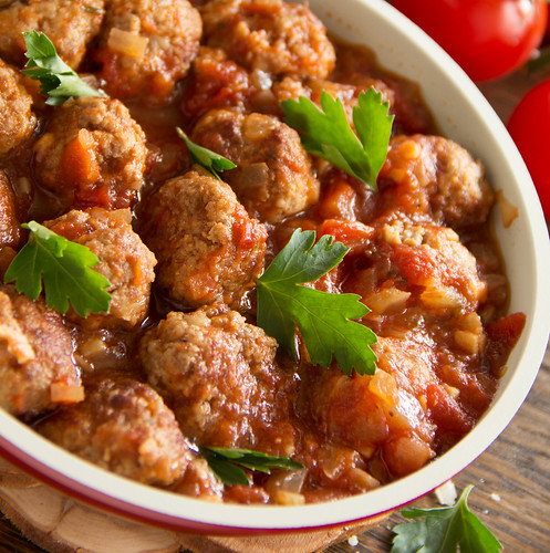 Meatballs in Italian tomato sauce.