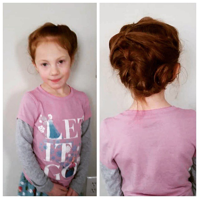 Elsa coronation hair. Bc its too cold to go anywhere and we are BORED. #rockitlikearedhead #snowday #stevensonpartyoffive