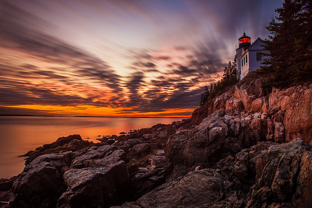 Sunset at Bass Harbor Head Light in Acadia National Park
