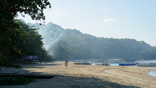 ocean morning blue white beach smoke palm phl philippinen negrosoccidental sipalay