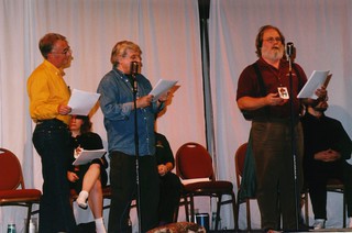 Anthony Daniels and Harlan Ellison share a stage with Daniel Taylor of ARTC.