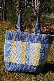 Mary Elizabeth Tote Bag pattern by Sweet Jane, Dear Stella abric