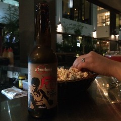 Kung Foo Rice Lager and popcorn.