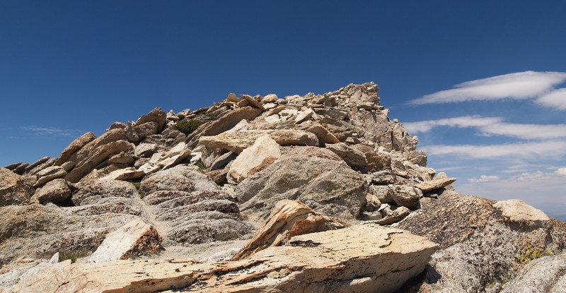 The final rocky climb to the summit of Matterhorn Peak