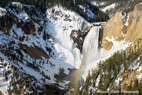 winter snow waterfall rainbow canyon yellowstonenationalpark yellowstone lowerfalls