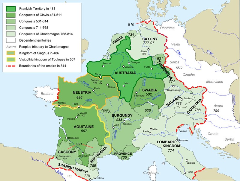 Map of the rise of Frankish Empire