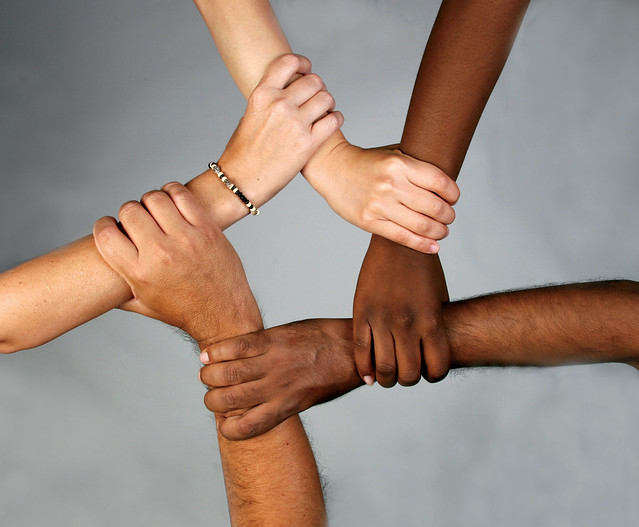 School diversity many hands held together