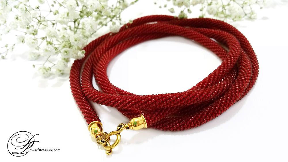 bohemian red beaded long necklace