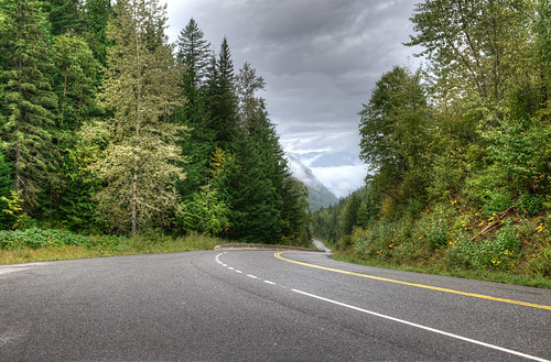 road street trees canada clouds forest landscape highway britishcolumbia empty valley hdr d800e