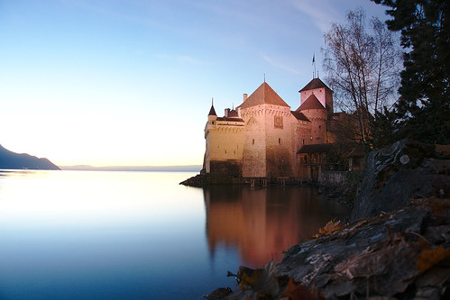 sunset castle switzerland suiza dusk chillon chateau castillo anochecer montreaux
