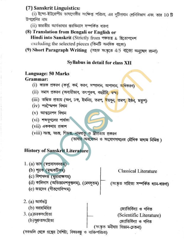 West Bengal Board Syllabus for Class 12 - Sanskrit