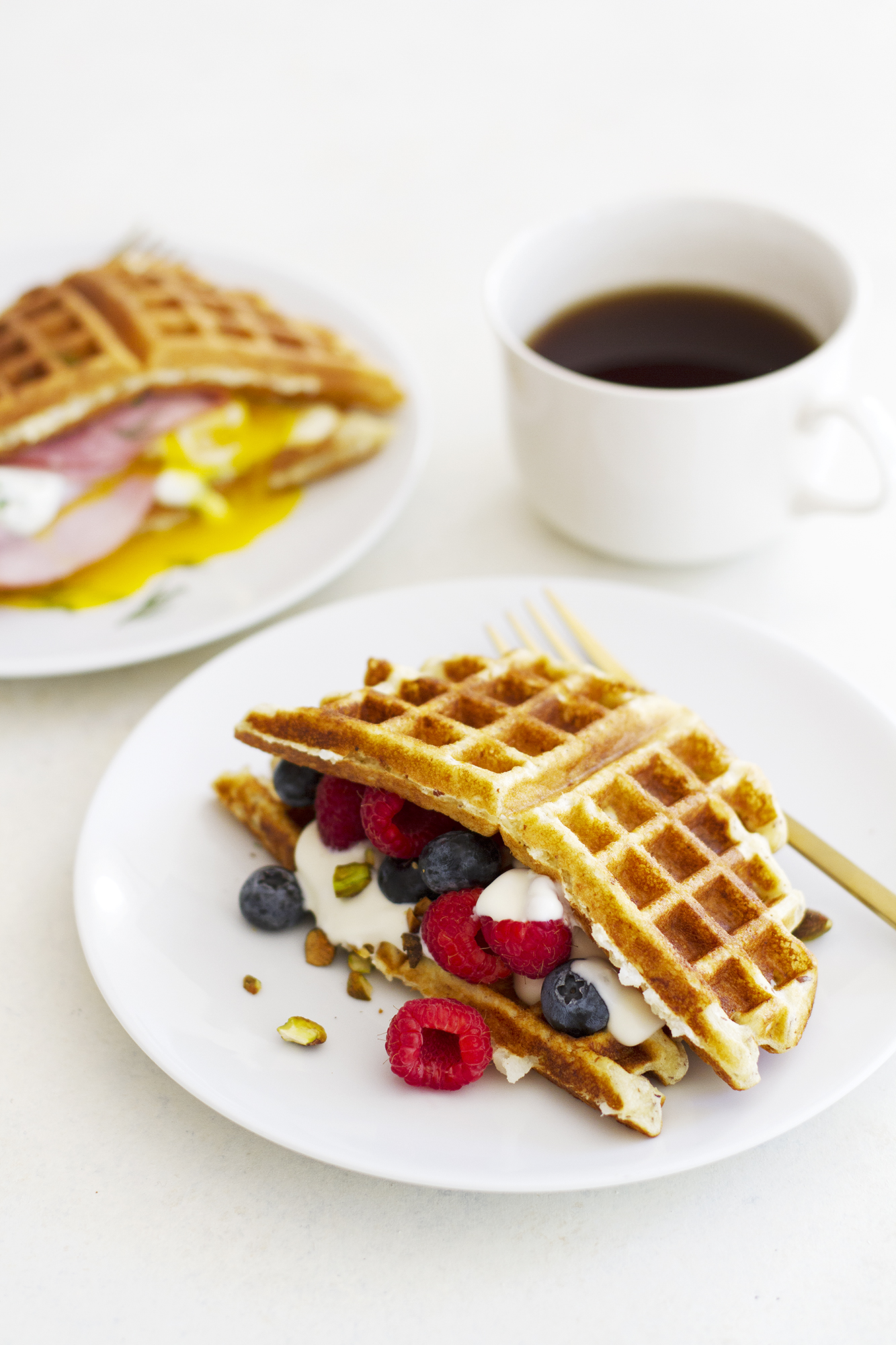 Sweet and Savory Gluten Free Waffle Breakfast Sandwiches | www.girlversusdough.com @girlversusdough