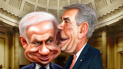 Caricatures: Benjamin Netanyahu and John Boehner keeping secrets