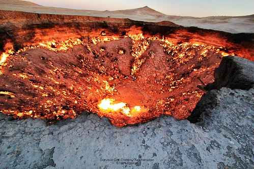 orange landscape fire desert turkmenistan derweze darvasa gascraters