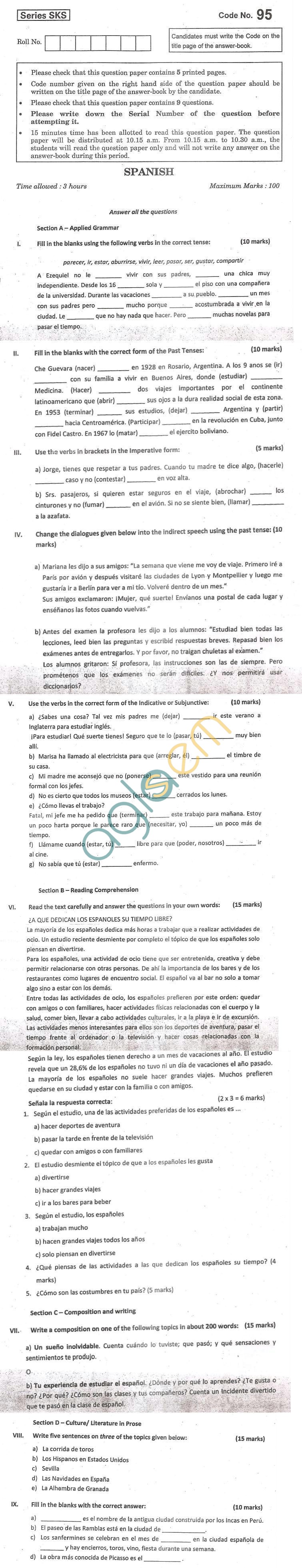 CBSE Board Exam 2013 Class XII Question Paper - Spanish