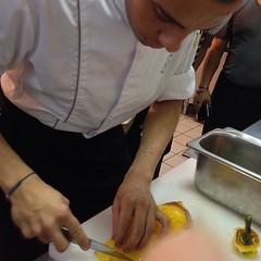 Concentrating on stripping the peppers - not enough attention on me. #plazaathenee #spaghettini