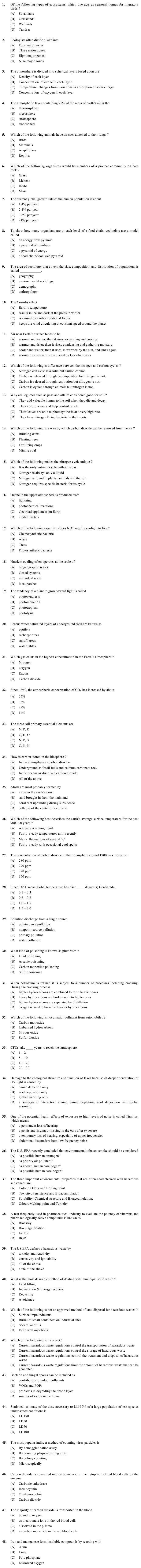 OJEE 2013 Question Paper for PGAT Env. Science