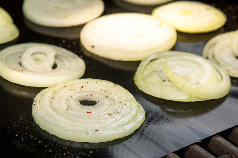 onion slices on grill
