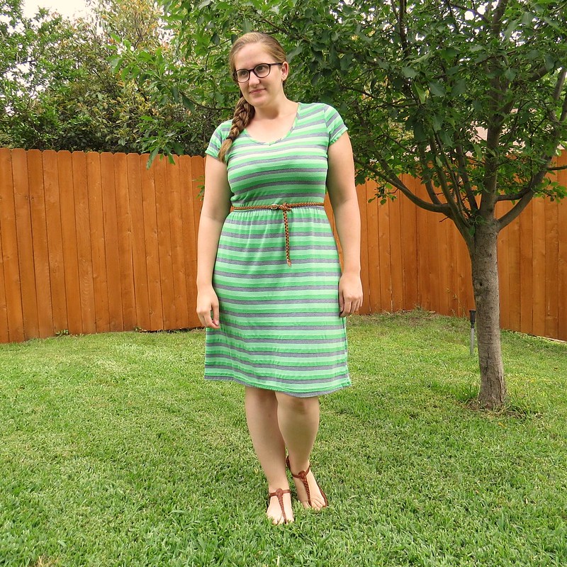Green Striped Dress Refashion - After