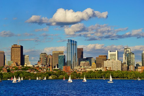 blue summer sky cloud water boston skyline buildings river boats downtown skyscrapers charlesriver sunny sailboats beaconhill