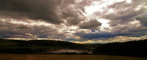 trees light sunset sunlight water landscape shadows panoramic reservoir hills views fields ogden rochdale britishsummertime newhey