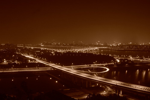 Night in Seoul, view from the Eungbongsan with sepia tone
