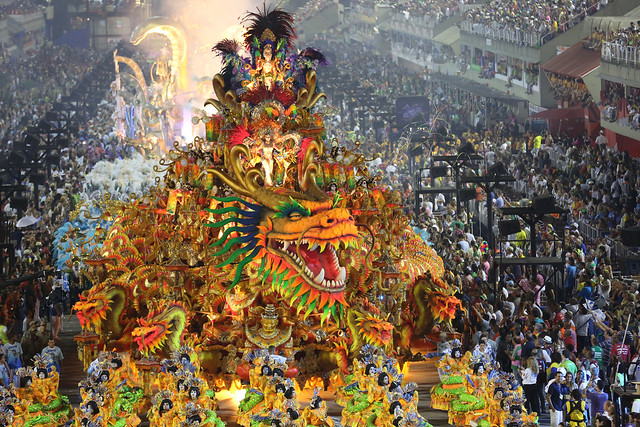 Rio Carnaval 2014 - photo from Boaz Guttman ???? ????? ???? ???? captures dazzling dragon float in processions at the Sambadrome, Rio de Janeiro, Brazil.