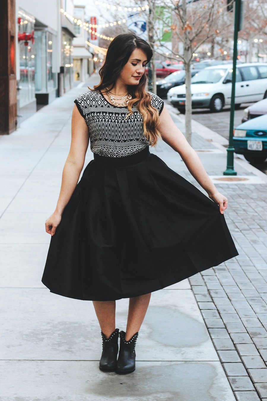 Tribal Print Top Black A Line Midi Skirt Dearest Lou