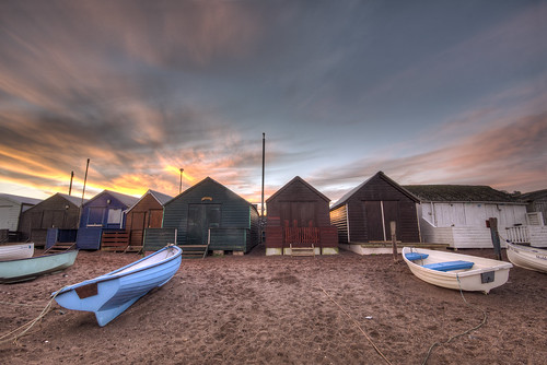 morning red england sky sun beach sunrise boats sand south shed huts devon rise hdr teignmouth