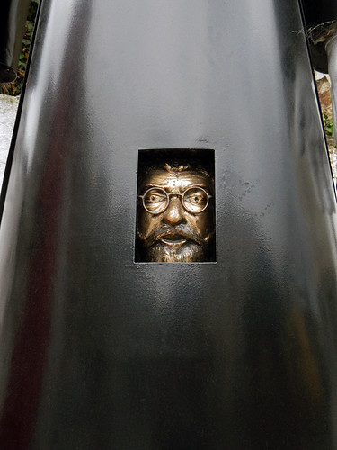 Face inside a statue at Ribadeo, Spain