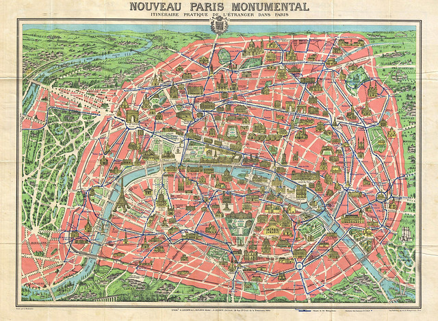 1931 Leconte Map of Paris with Monuments